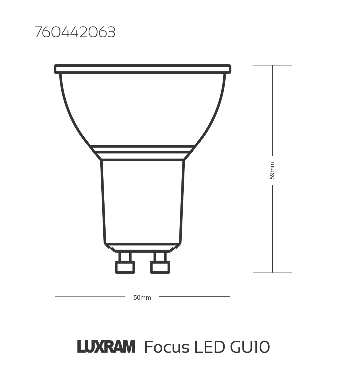 Focus LED GU10 Dimmable 5.5W 36° 3000K 360lm 760442063  Luxram Focus LED